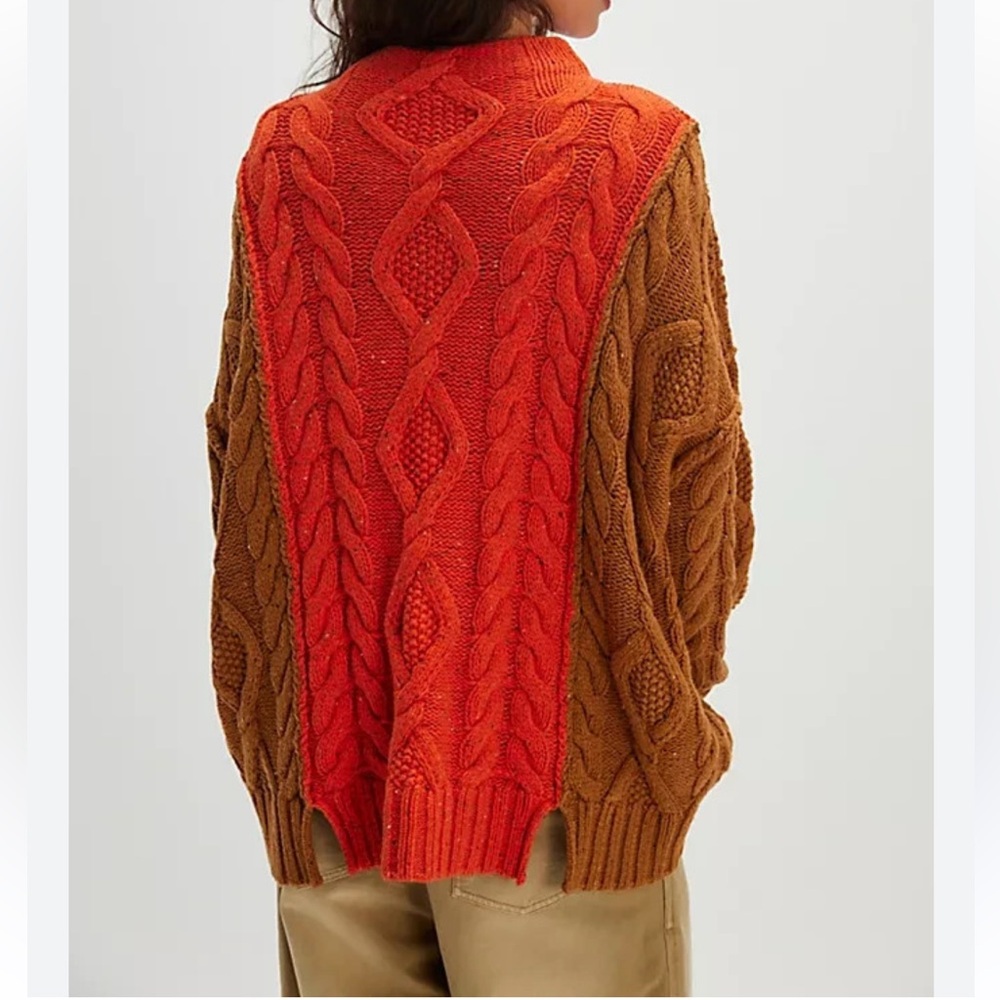 Free People Cable Knit Sweater - Orange and Brown size S NWOT - Picture 2 of 16